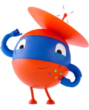 SAMK-botista tehty animaatiohahmo. Sinipunainen pallo, jolla on päässään sateenliitti.