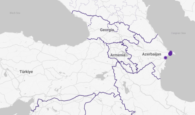 Picture of a map, where you can see the locations of Turkey, Georgia, Armenia and Azerbaijan.